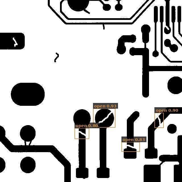 Electronics manufacturing, open-circuit defects detected on a held-out inspection frame