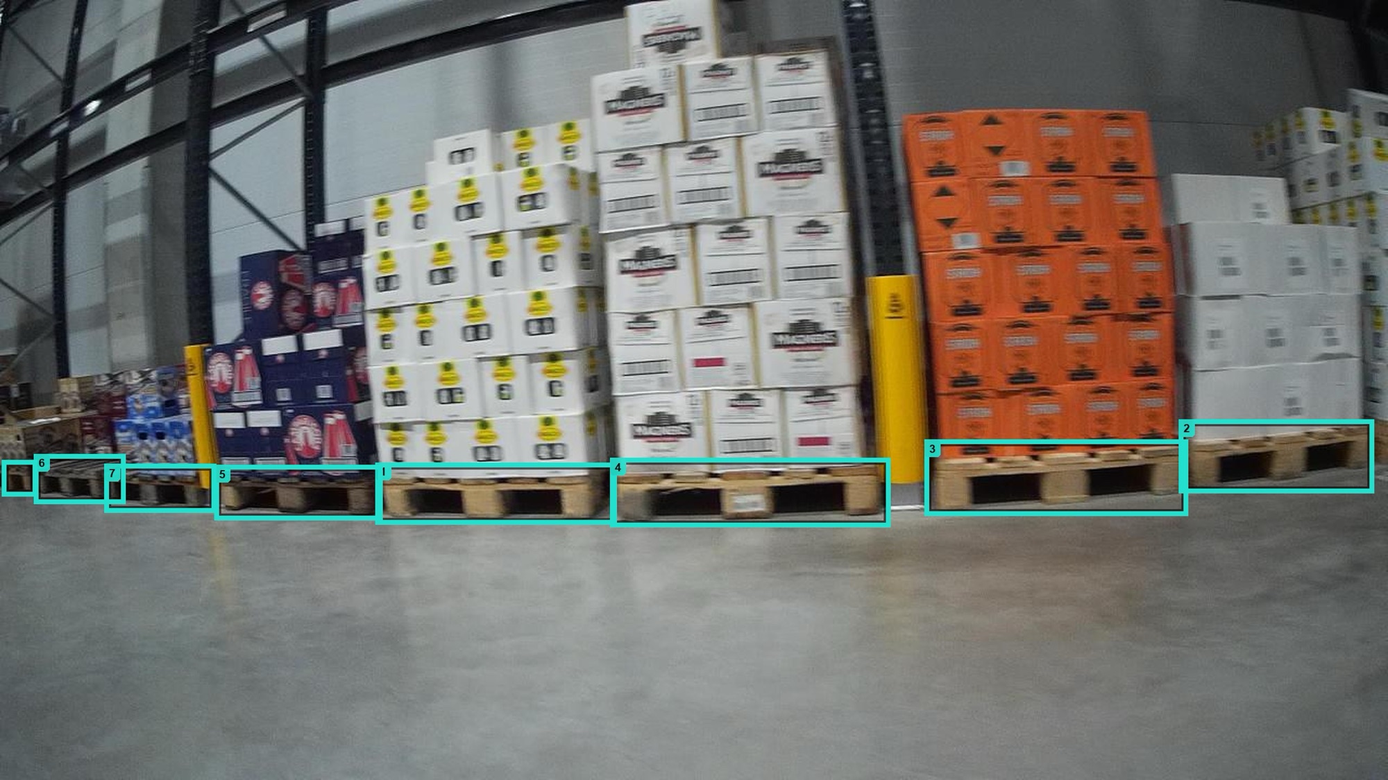 Warehouse pallets detected and numbered